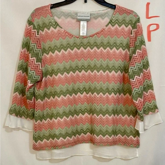 Alfred Dunner Pink and Green Chevron Blouse - Picture 1 of 2